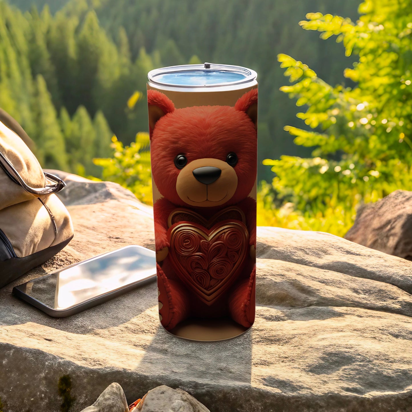 Adorable Bear Artwork Travel Mug with Heart Design