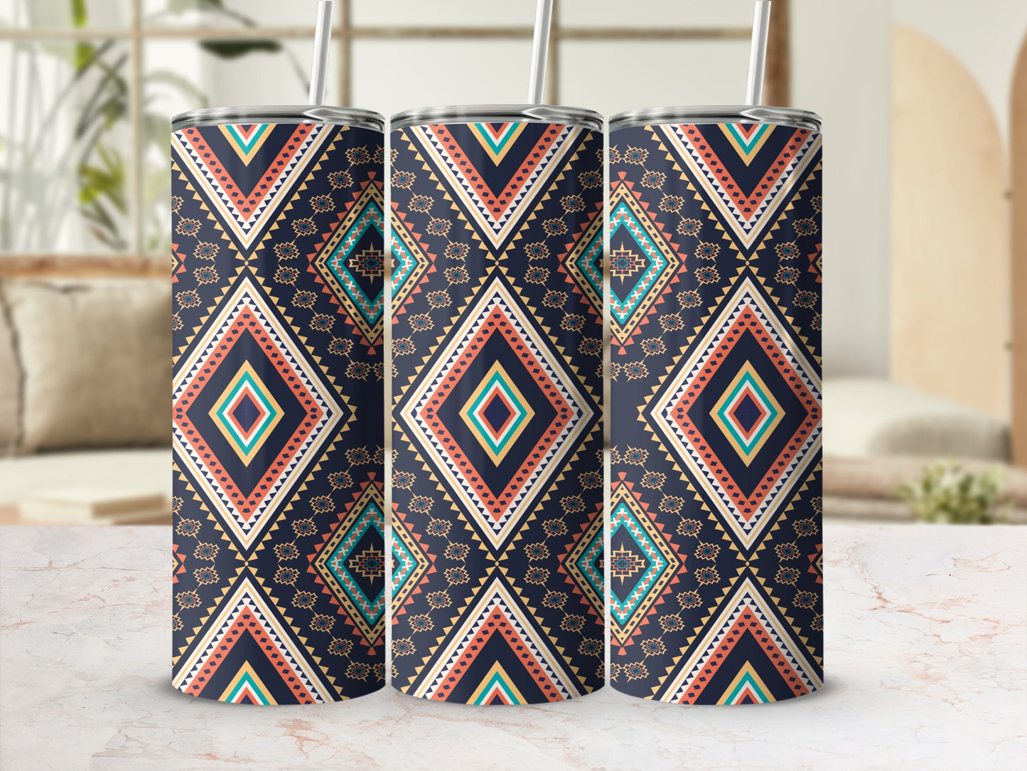 Geometric Tribal Pattern Tumbler Cup 20 oz