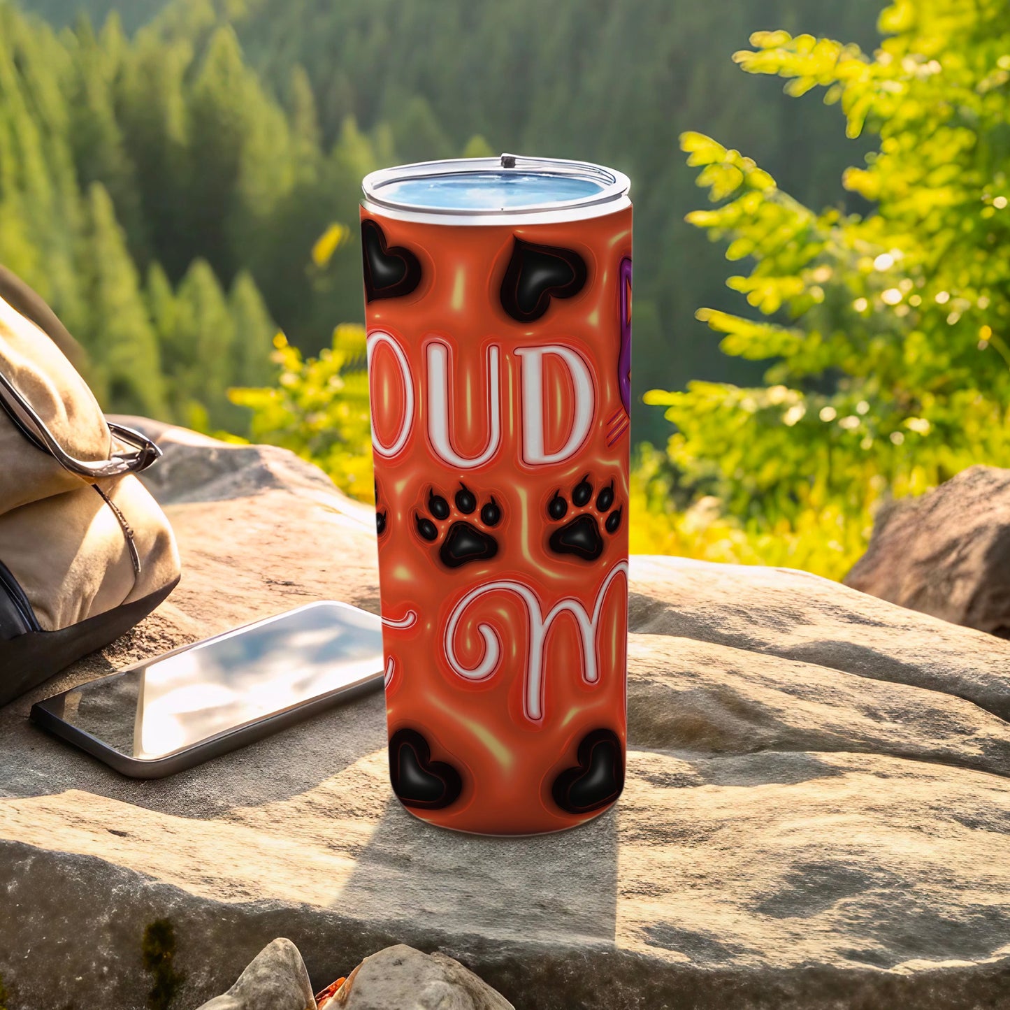 Proud Mom Paw Prints Black Hearts Orange Tumbler product type