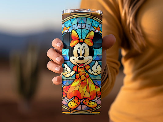 Colorful Minnie Mouse Stained Glass Travel Tumbler