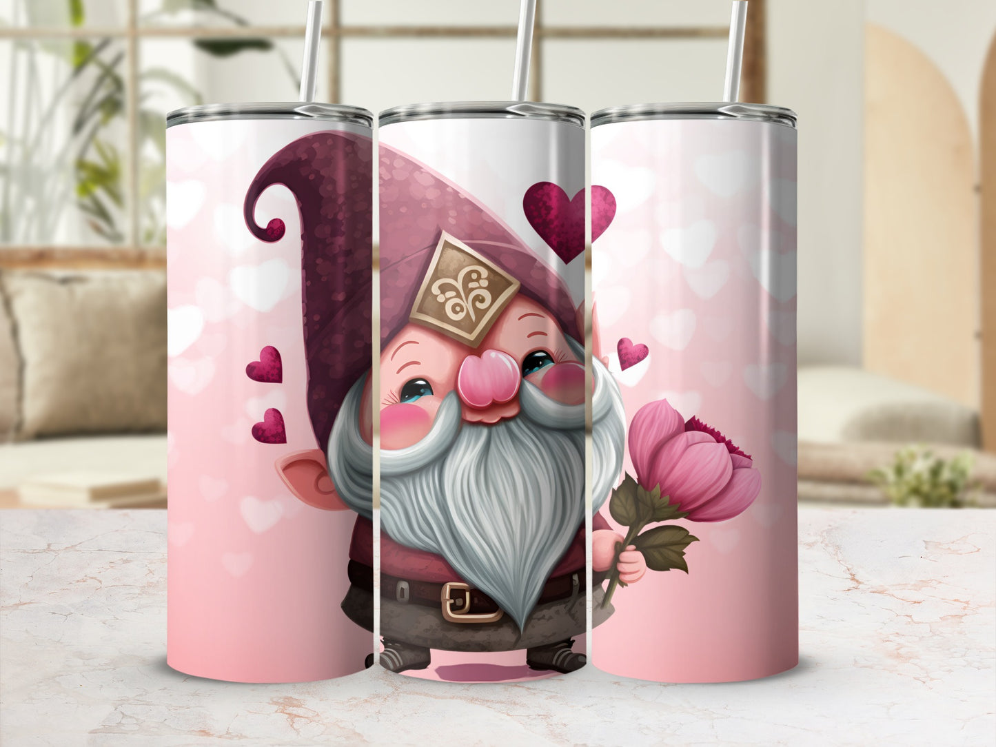 Adorable Gnome Holding Flower Tumbler Cup Product