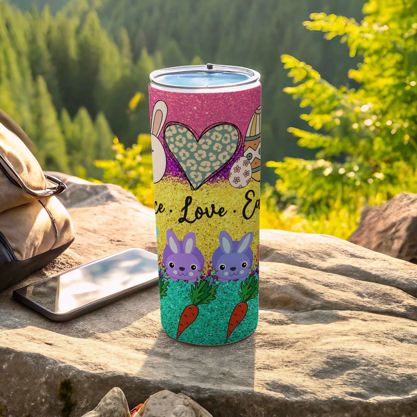 Easter bunny heart glitter design love carrots tumbler product type