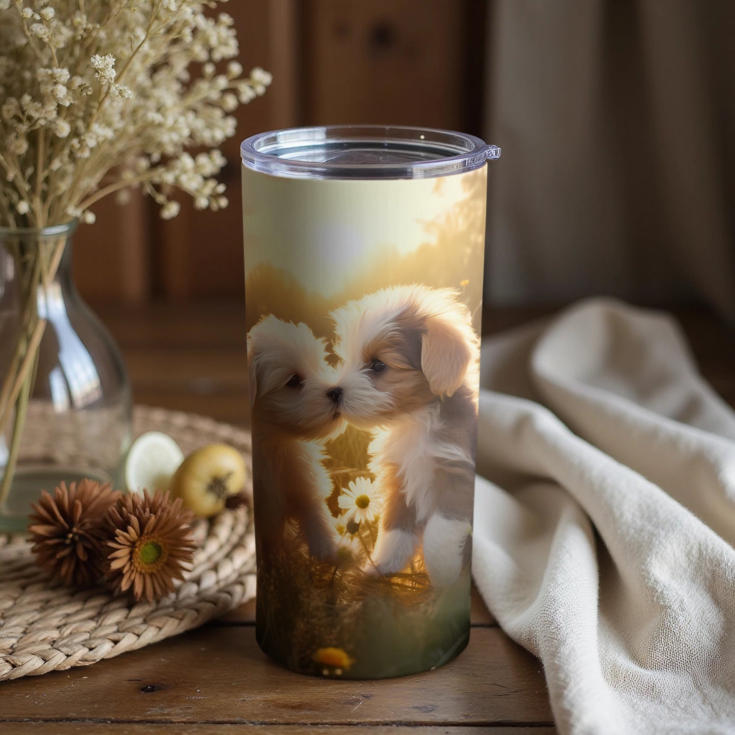 Fluffy Puppy Affectionate Kiss Golden Hour product type
puppy, dog, cute, adorable, love, kiss, animal, pet, fluffy, canine, tumbler, drinkware, gift, doggie, sunny, daisies, meadow, golden, nature, sweet