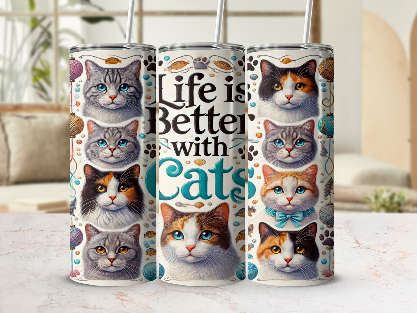 Life is Better with Cats Adorable Cat Tumbler