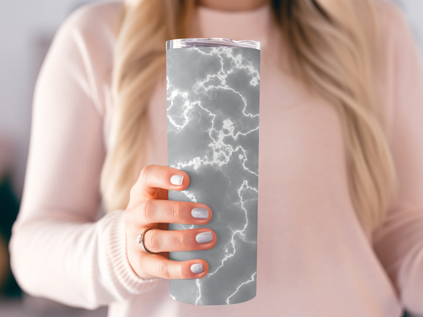 Gray With White Lightning Strike Design Unique Tumblers