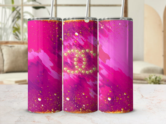 Glittery Pink Galaxy Tumbler with Straw Seamless Design