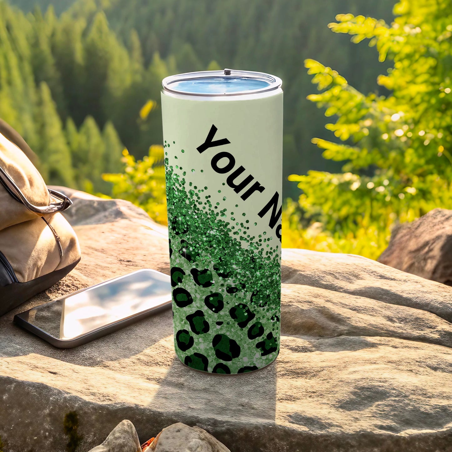 Green Glitter Leopard Tumbler Personalized Product