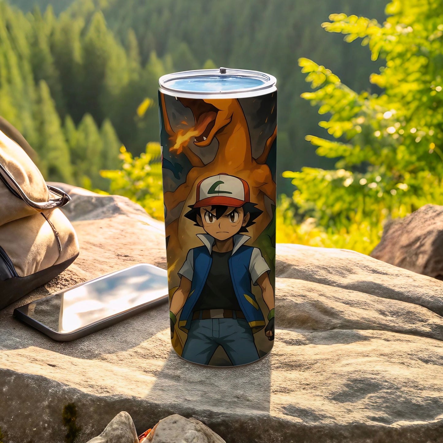 Ash and Charizard Tumbler for Outdoor Enthusiasts