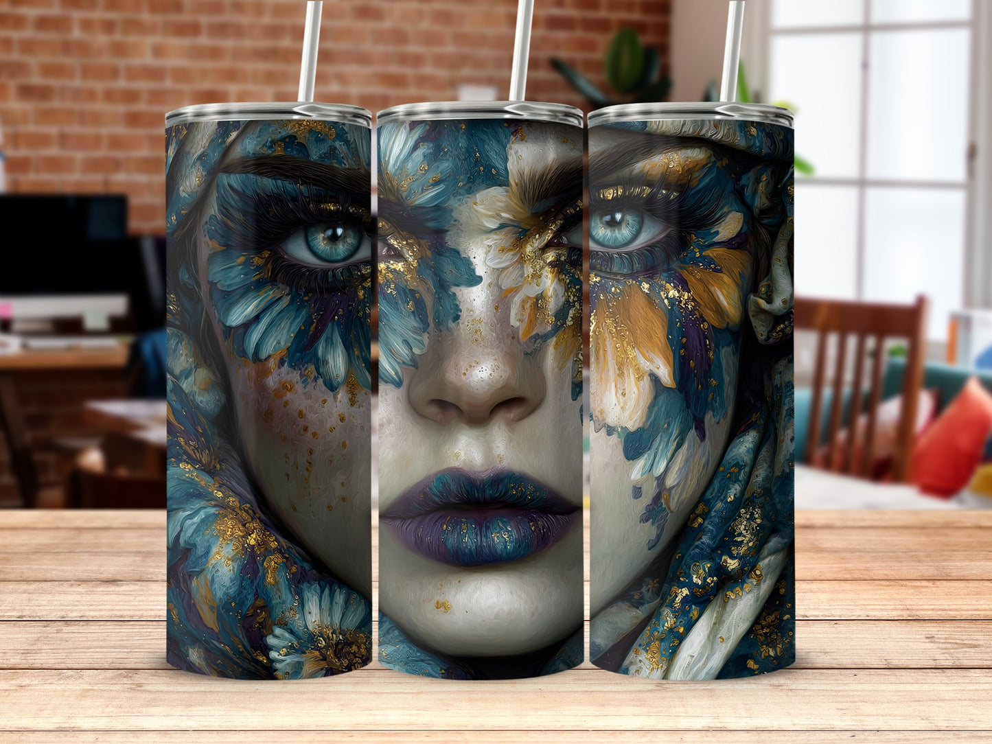 Artistic Blue Face Detailed Design Tumbler
