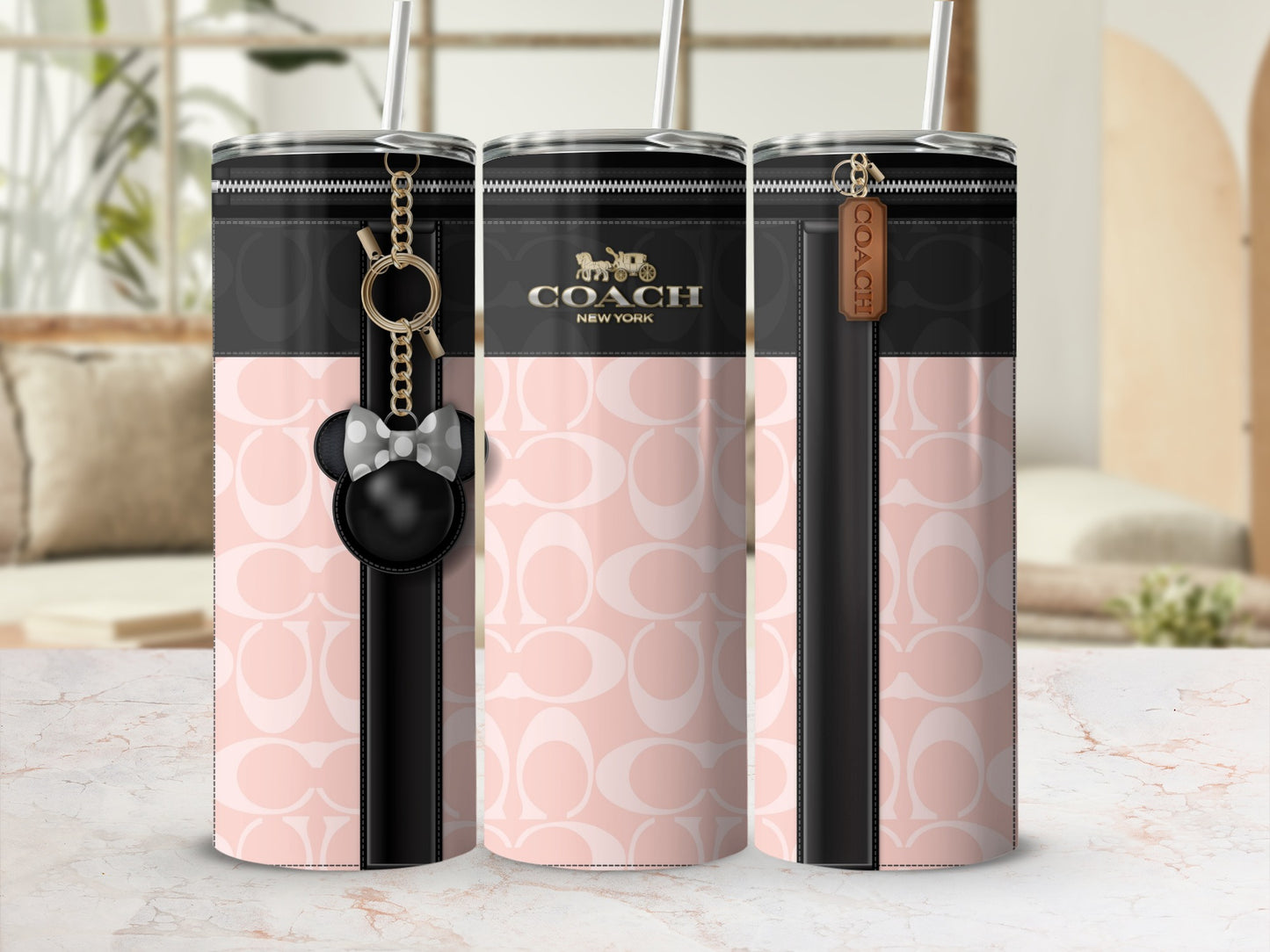 Stylish Coach New York Pink Tumbler Cup With Keychain