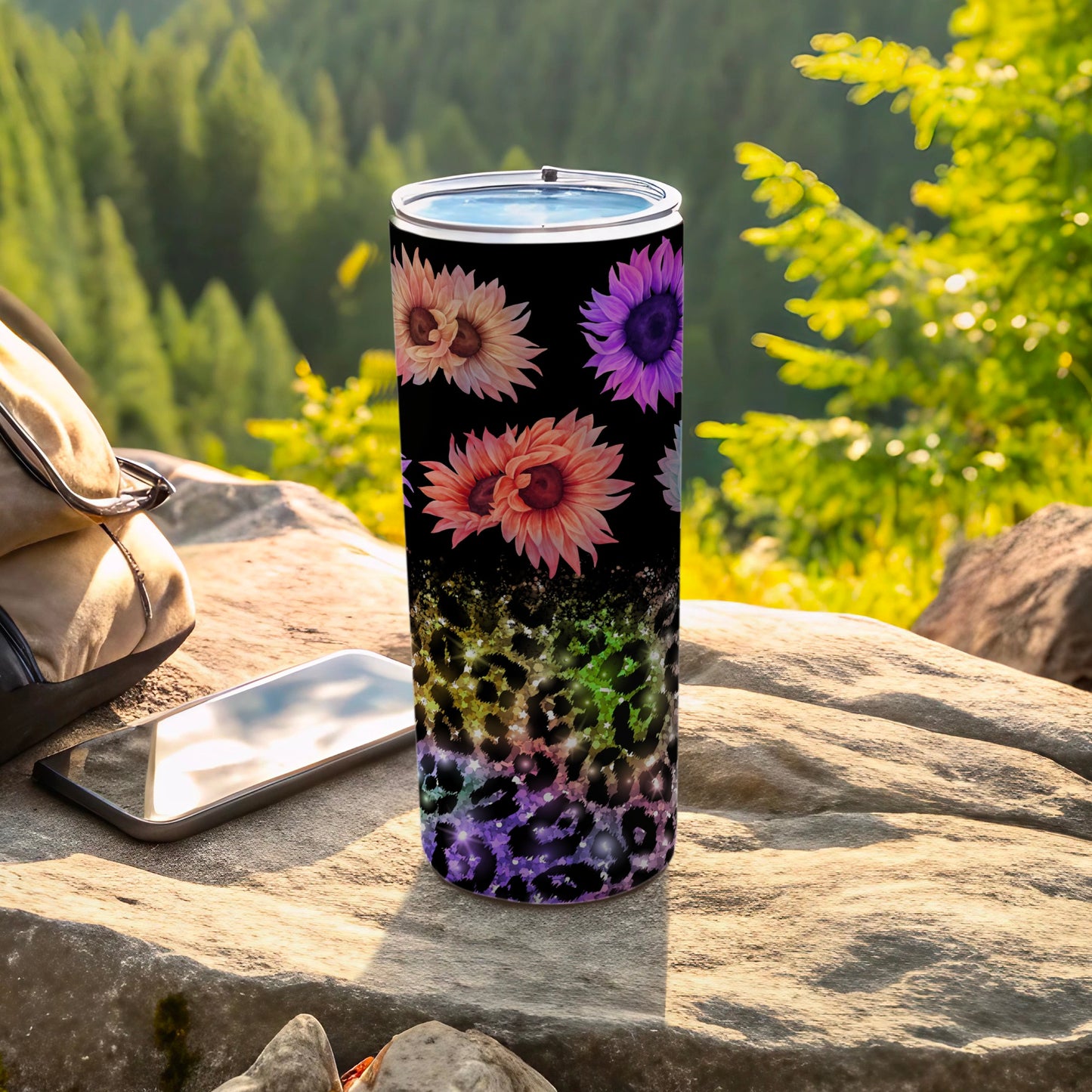 Colorful Sunflower and Leopard Print Insulated Tumbler