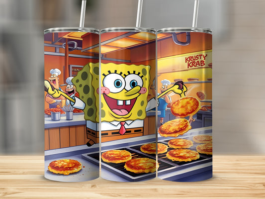 SpongeBob SquarePants Krabby Patty flipping at the Krusty Krab.