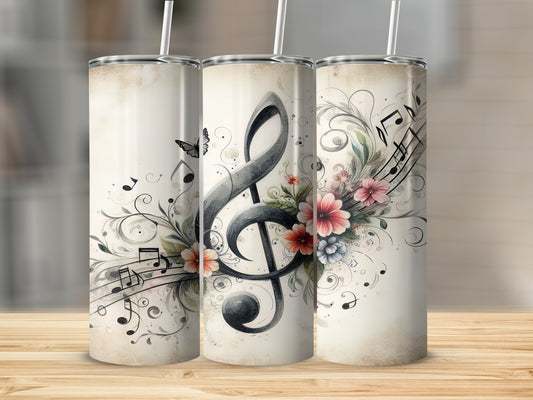 Elegant Musical Treble Clef Floral Butterfly Tumbler product type