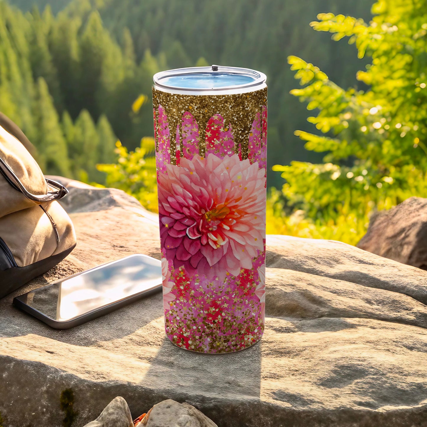 Glitter Pink Floral Design Insulated Tumbler product