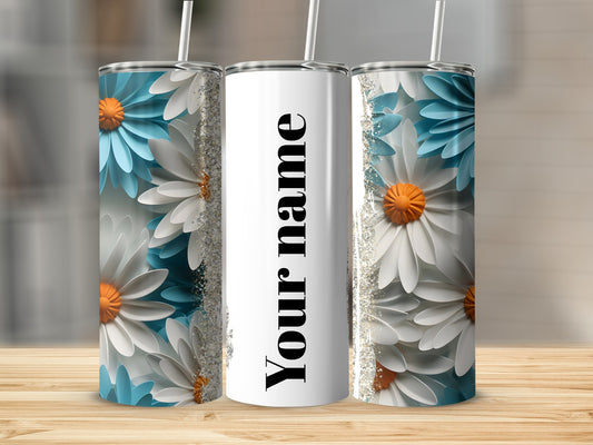 Personalized Daisy Floral Tumbler with Custom Name Option