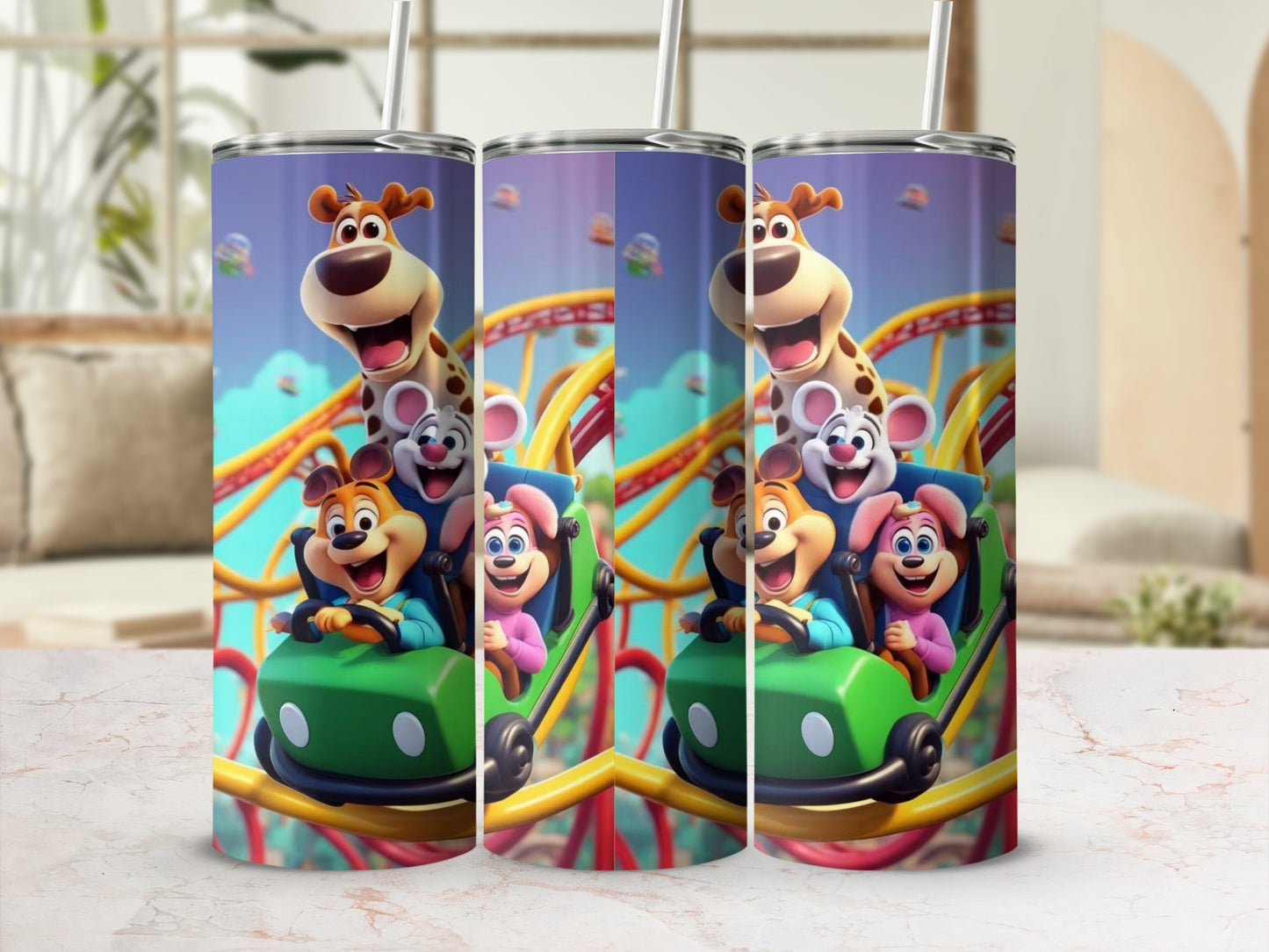 Fun Roller Coaster Animal Friends Design Tumbler