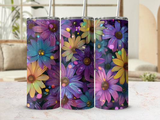 Vibrant Floral Print Tumbler Cup with Colorful Flowers