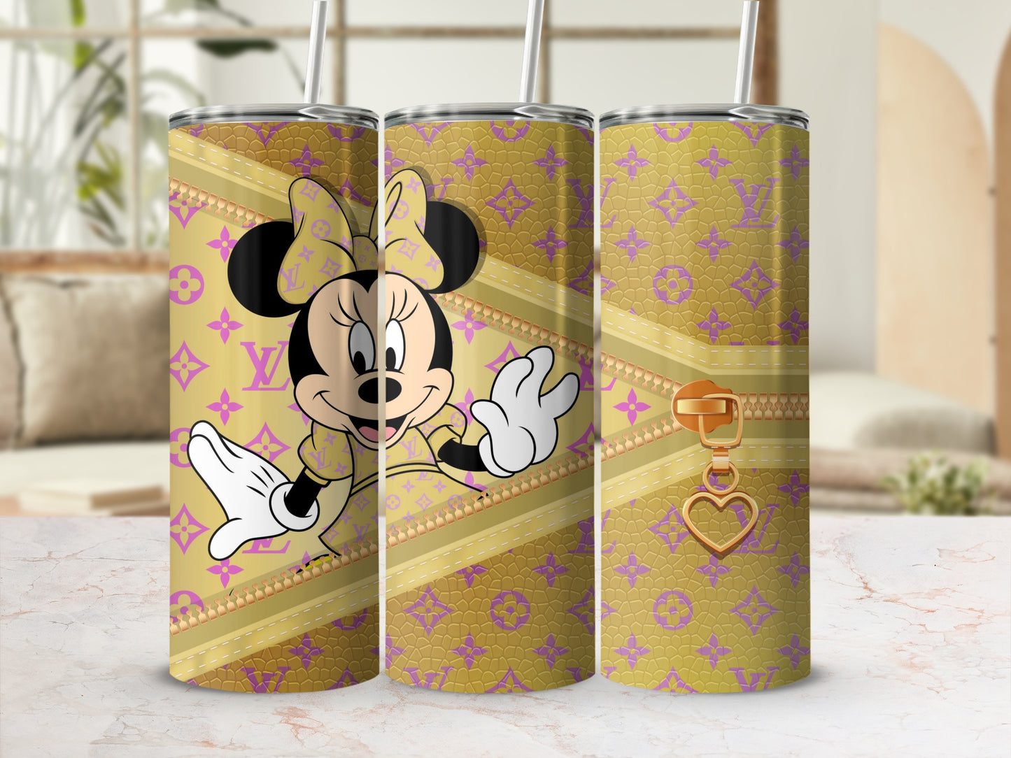 Cute Cartoon Mouse Patterned Yellow Designer Tumbler