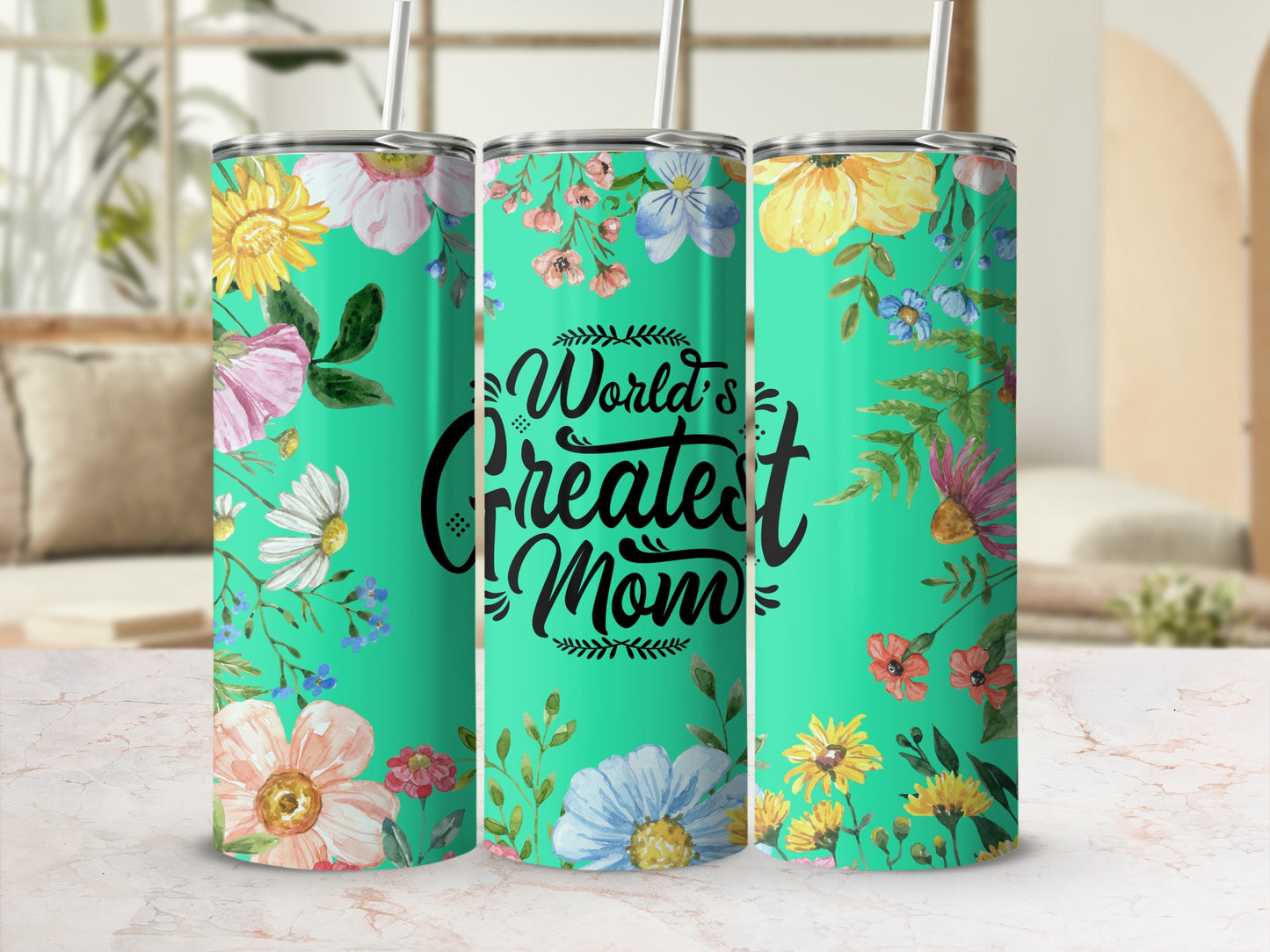 World's Greatest Mom Floral Design Tumbler