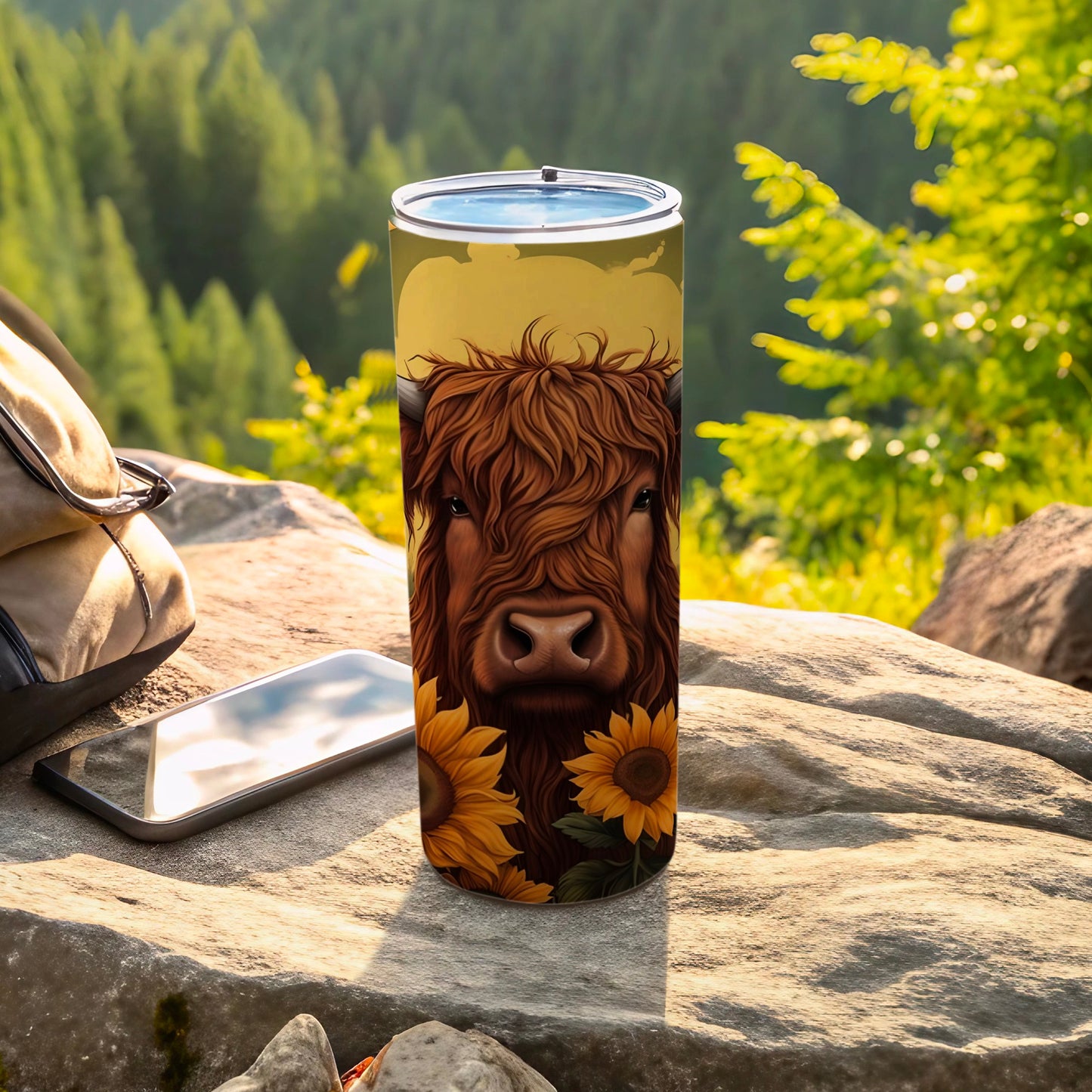 Highland Cow With Sunflowers Insulated Tumbler 20oz