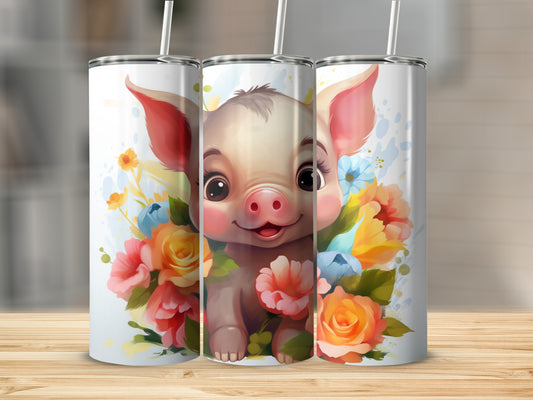 Adorable Piglet Floral Illustration Tumbler product type