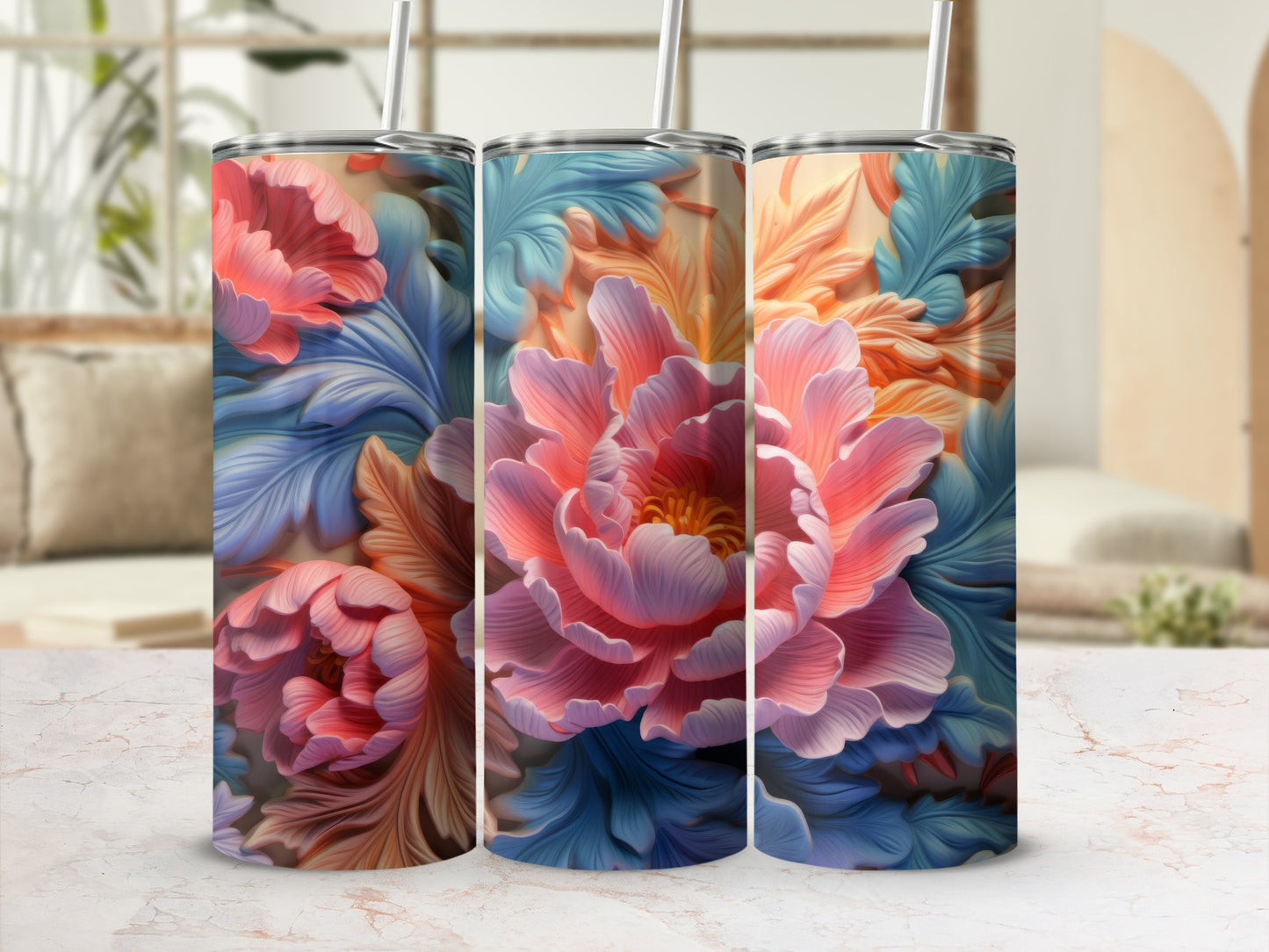 Colorful Floral Design Stainless Steel Travel Tumbler