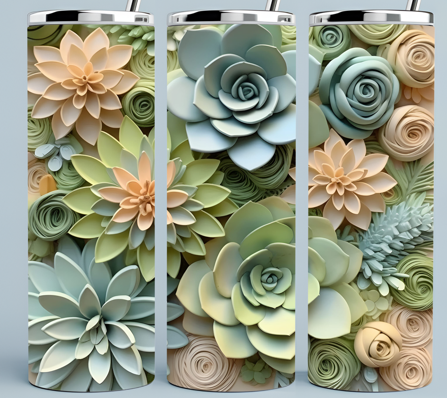 Succulent Flower Green and Peach shades tumbler