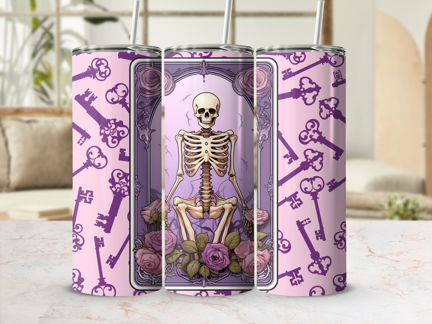 Gothic Skeleton and Roses Design Tumbler