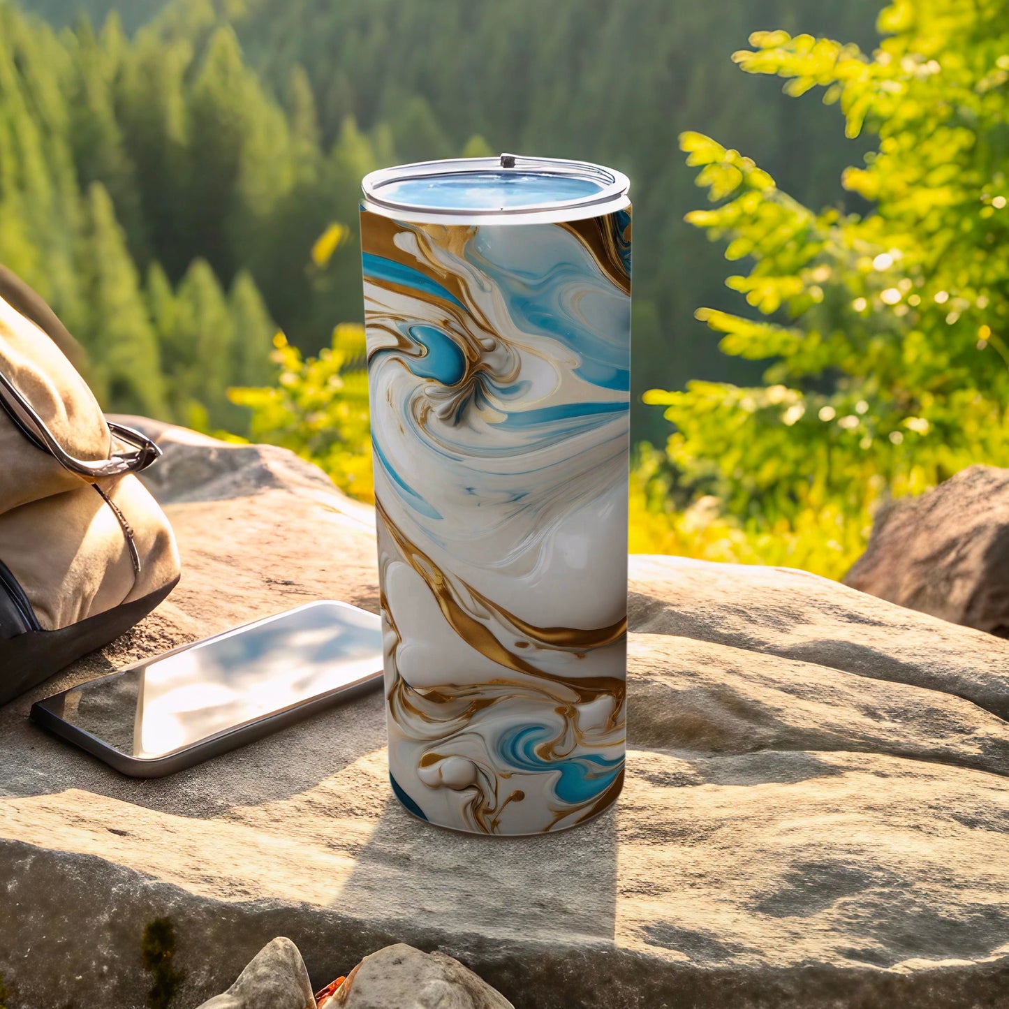 Abstract Gold Blue White Swirl Marbled Pattern Tumbler product type