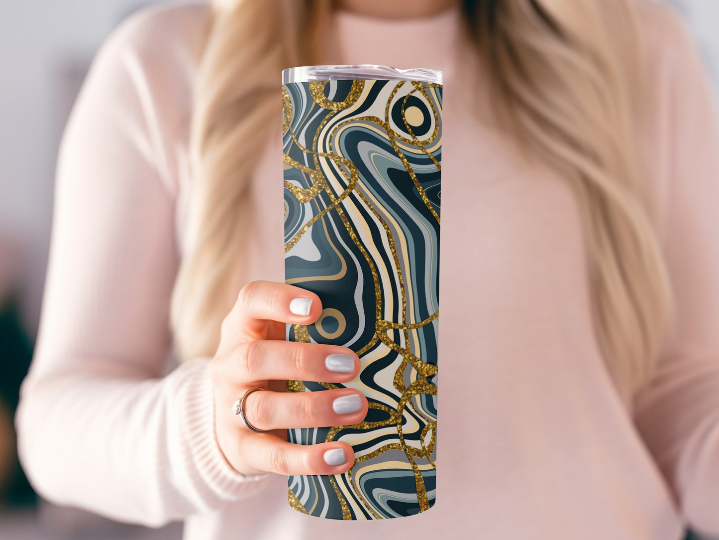 Abstract Swirls With Gold Lines Art Design Tumblers