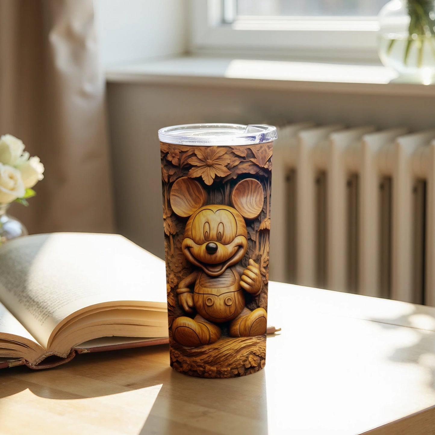 Intricately Designed Mickey Mouse Wooden Tumbler