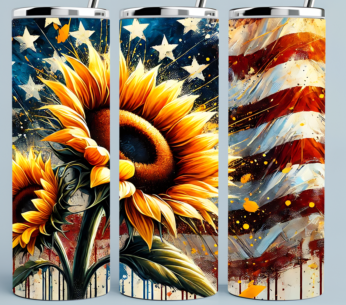 Sunflower American Flag tumbler