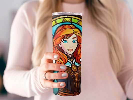 Vibrant Stained Glass Inspired Tumbler with Redhead Design