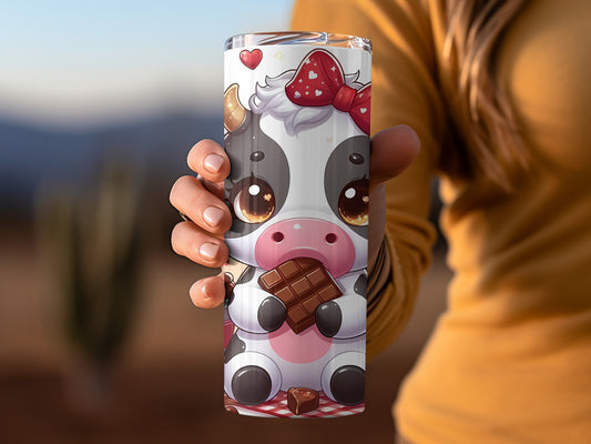 Cute Cow Holding Chocolate Tumbler for Hot and Cold Drinks