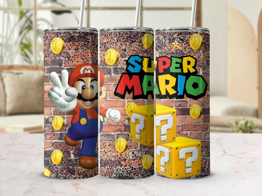 Super Mario Design with Coins and Question Blocks Tumbler