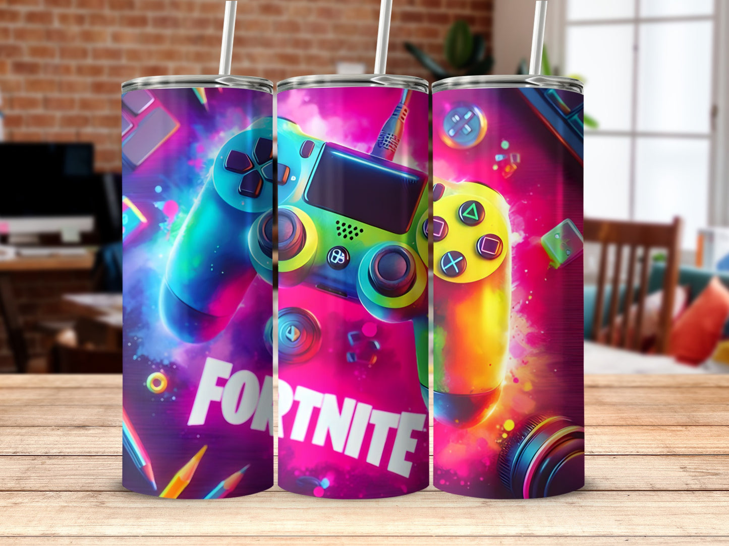 Colorful gaming graphics with controllers product