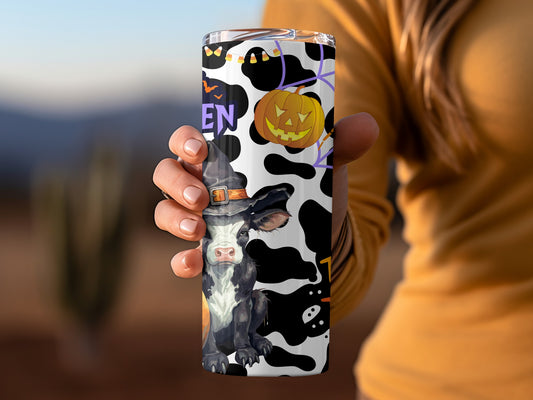 Cute Halloween Cow Witch Tumbler for Spooky Fun