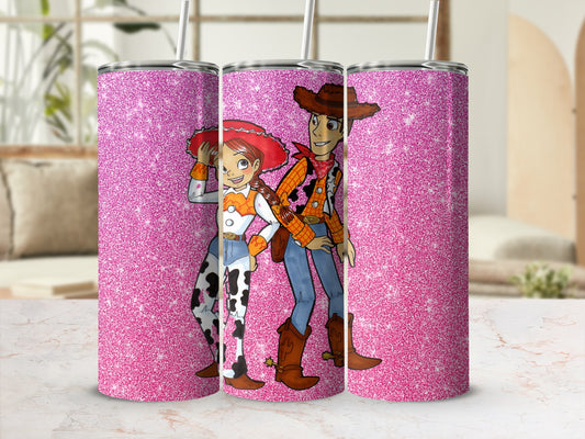Pink Glitter Character Tumbler with Straw Flask