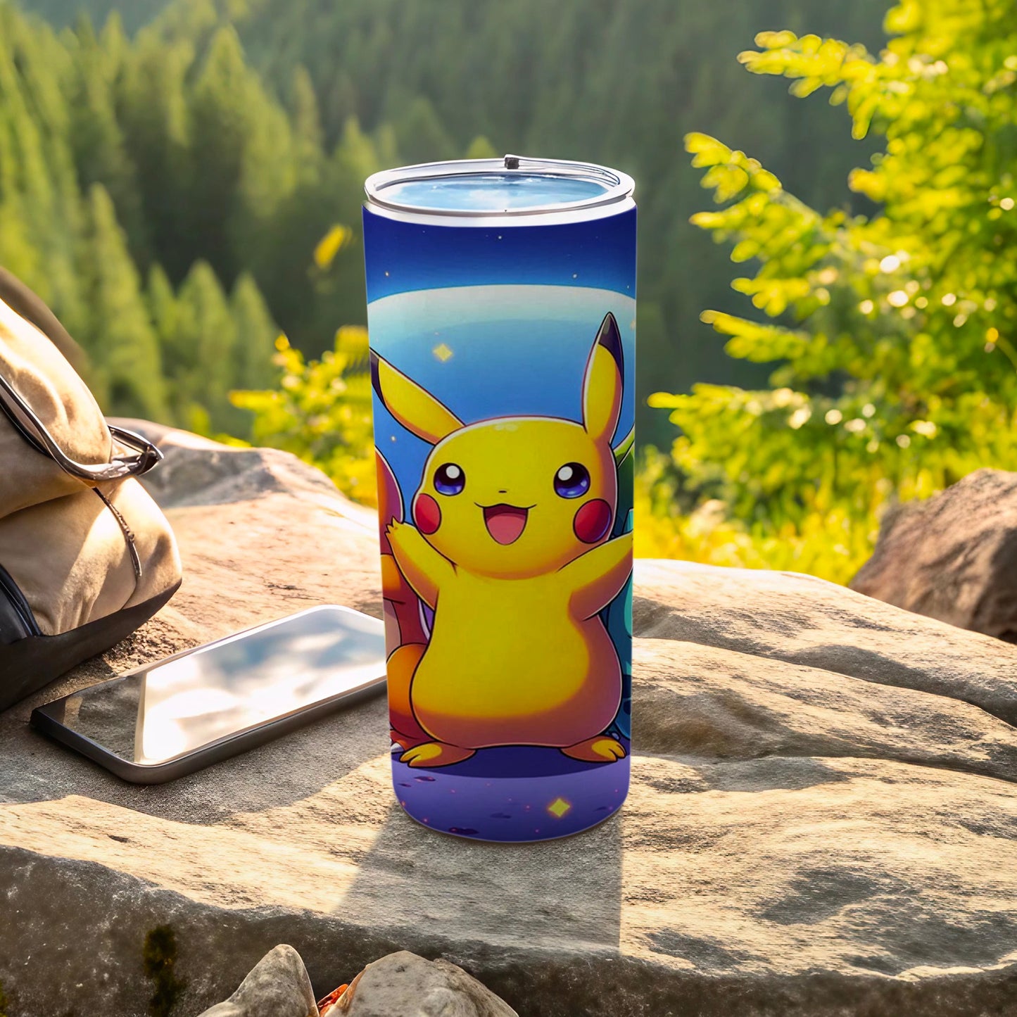 Cute Pikachu Hiking Themed Insulated Drink Tumbler