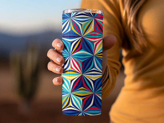 Kaleidoscope Flower Design Navy Blue Yellow Red Tumblers