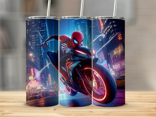 Spider-Man on Motorcycle in the City Tumbler Cup