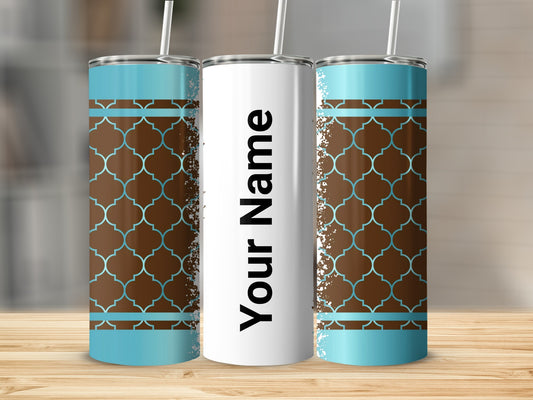 Personalized Brown and Teal Patterned Tumbler Product