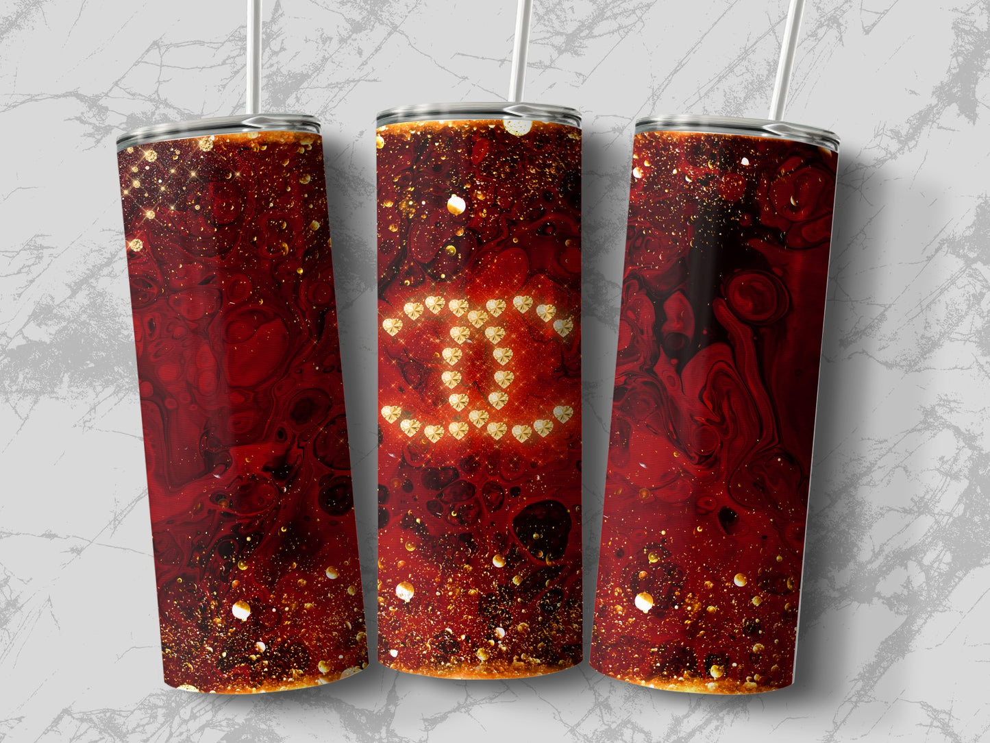 Elegant Red and Gold Gradient Tumbler Design