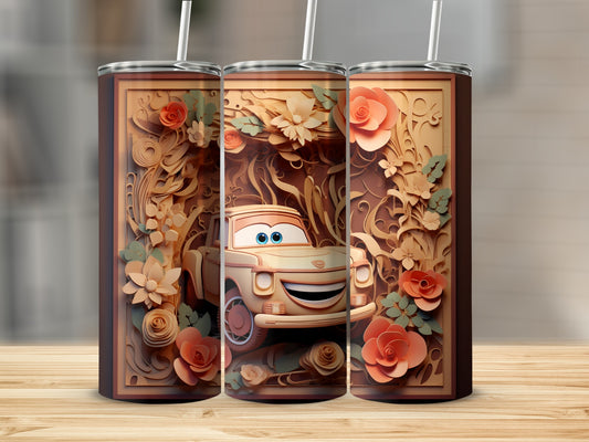 Charming Cartoon Car with Floral Design Tumbler