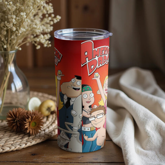 American Dad Tumbler with Cartoon Characters Design