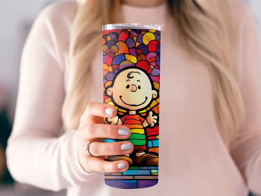 Vibrant Cartoon Character Stained Glass Tumbler Design