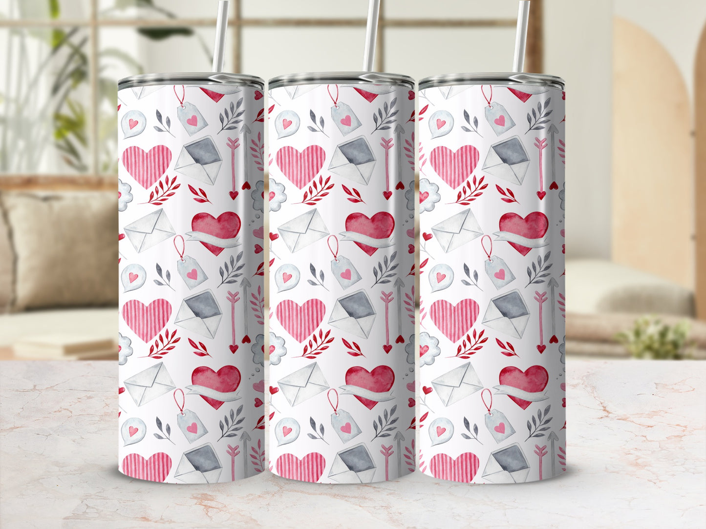 Heart and Love Letter Print Steel Tumbler