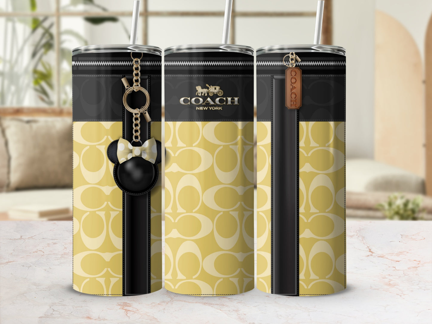Stylish COACH Designed Yellow and Black Tumbler