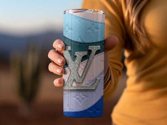Stylish Gradient Tumbler with Elegant Silver LV Design