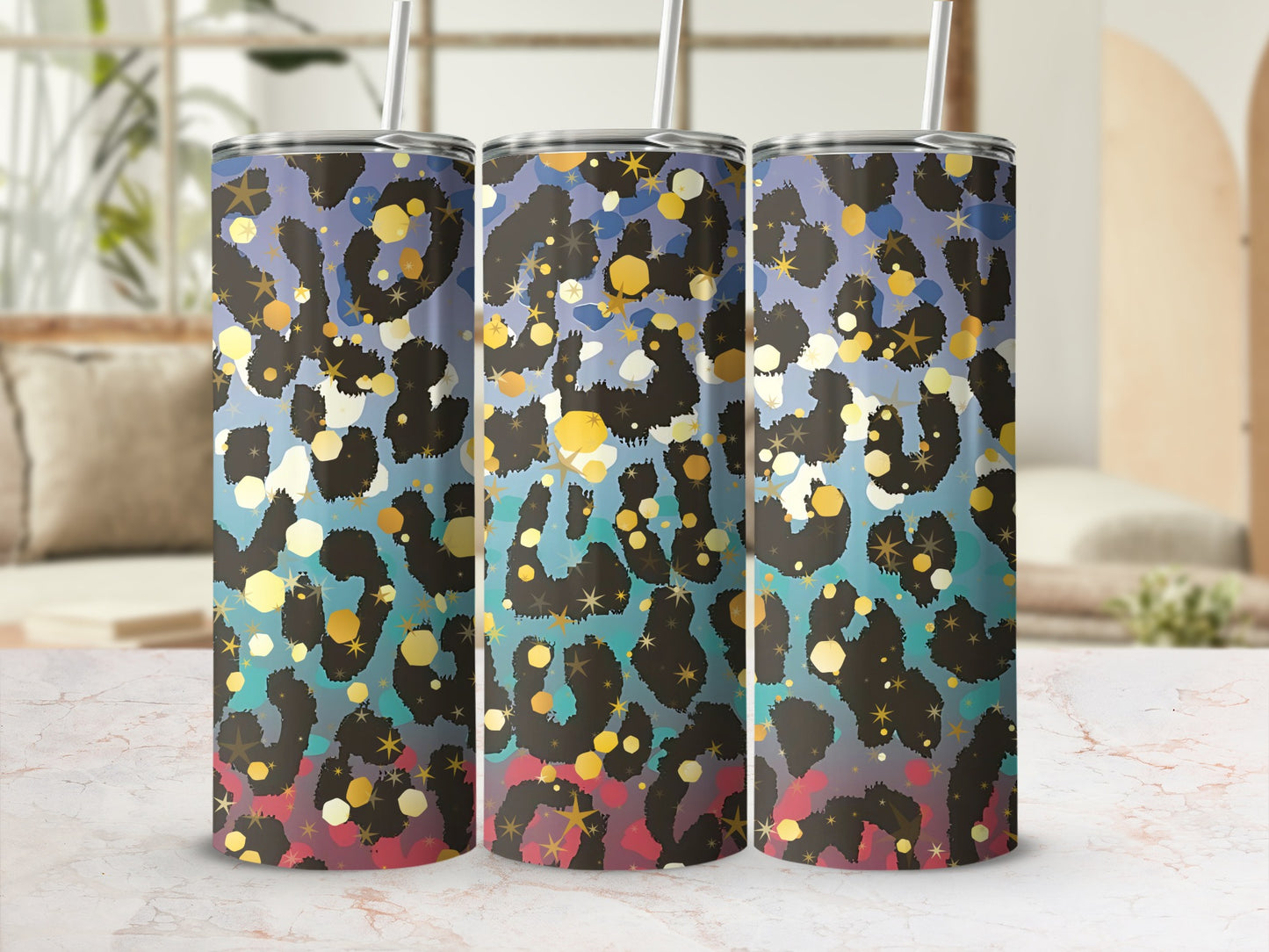 Colorful Leopard Print with Gold Accents Tumbler